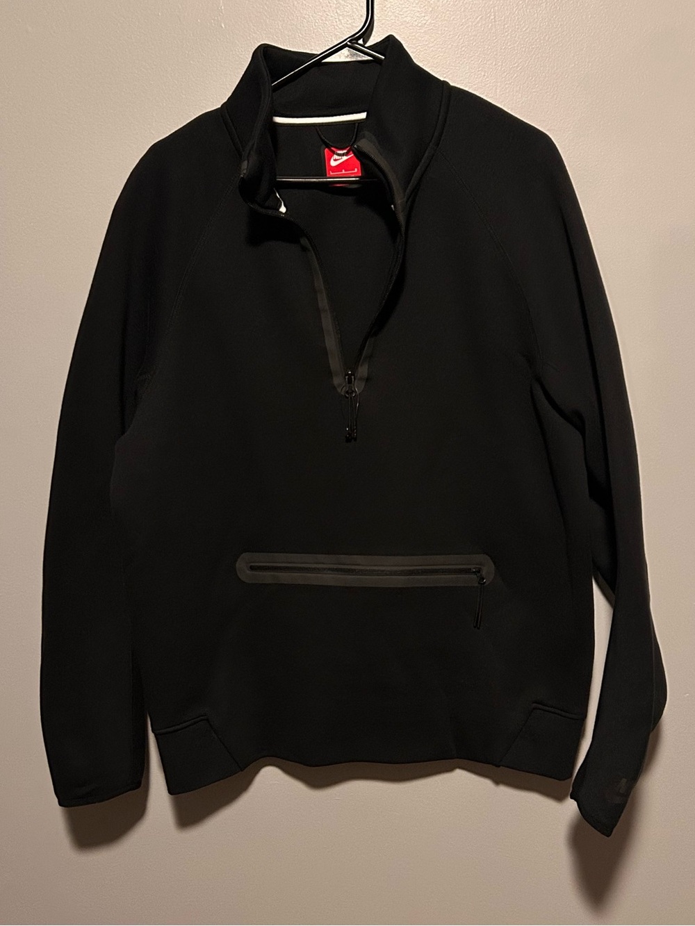 NWOT Nike Tech Black Half-Zip Pullover with Front Zip Pocket